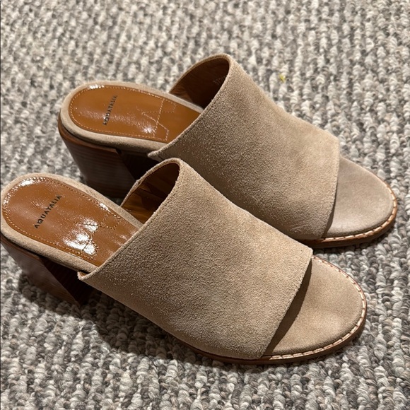 Aquatalia Shoes - Aquatalia Suede Open-Toe Mules in Beige